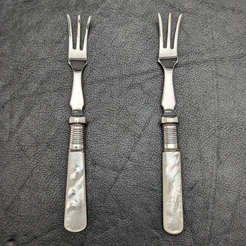 British vintage silver plate dessert cutlery set white butterfly shell handle